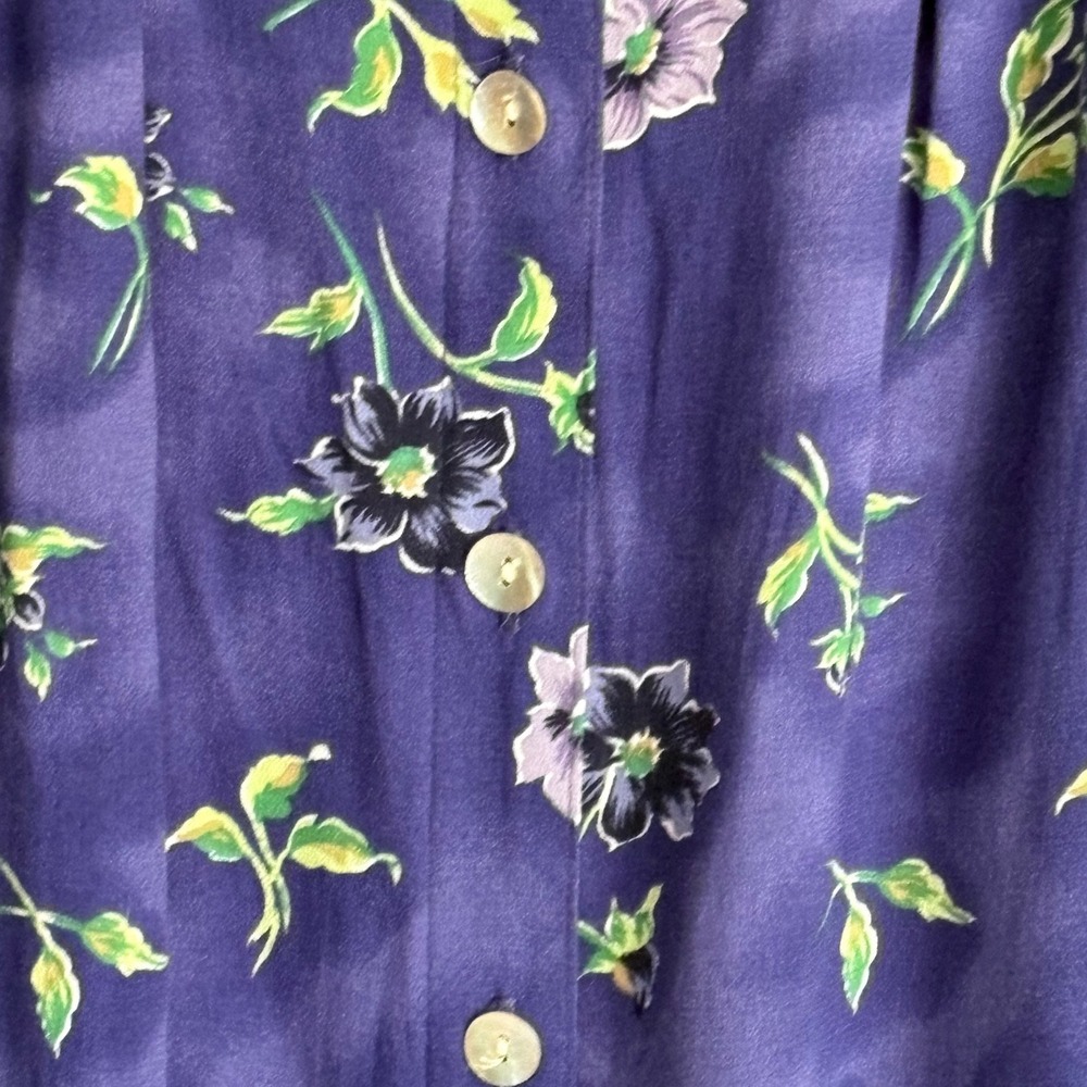 Hunt Club Vintage Floral Pleated Midi Skirt Purple Blue Button Front Size 14 - Picture 2 of 10
